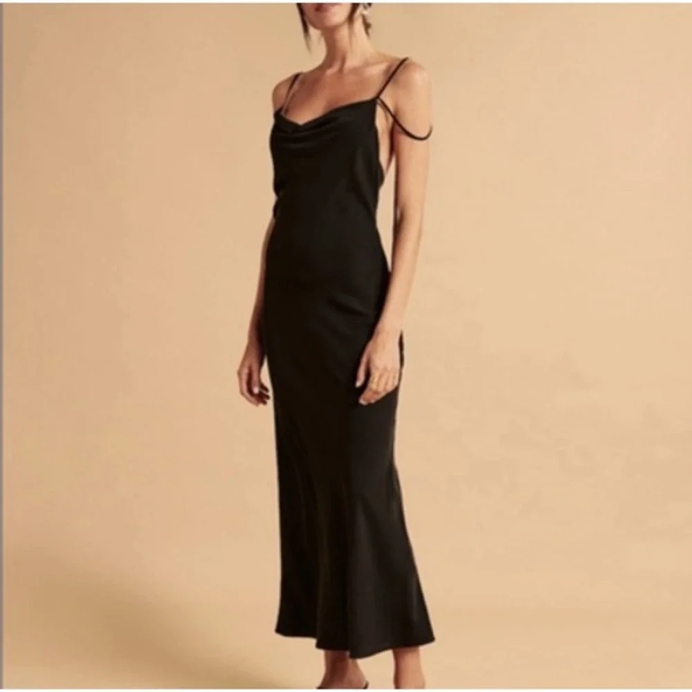 Abercrombie & Fitch Slip Maxi Dress Womens Medium Black Cowl Neck Satin Formal